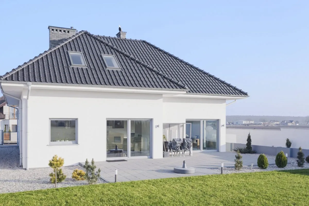 White modern bungalow designed in scandinavian style